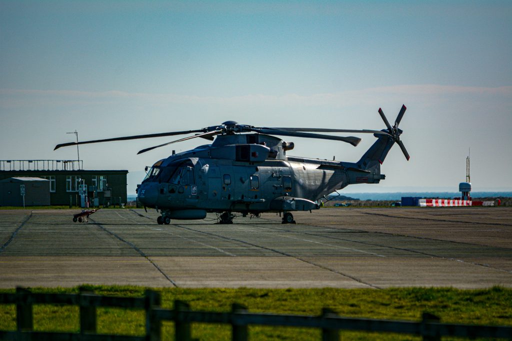 Royal Navy Merlin mark 2 helicopter at RAF Valley on Anglesey in North Wales